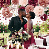 Bachelorette Party Decorations 15Pcs Burgundy Rose Gold Tissue Pom