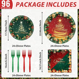 96PCS Christmas Party Supplies Paper Plates & Napkins in Red & Green
