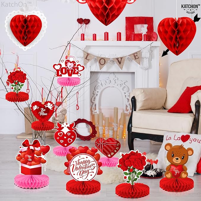 Valentines Day Centerpiece for Table Pack of 9 Red Pink Valentines