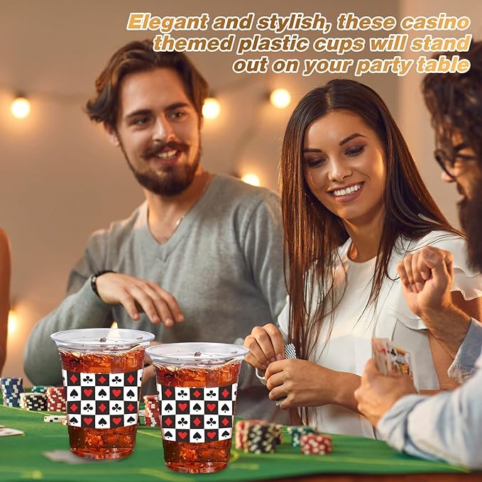 60 Pcs Casino Theme Party Decorations 12 oz Casino Cups Plastic