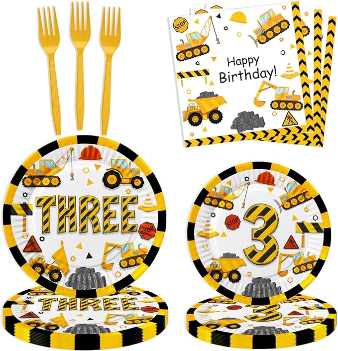 178 Pcs Construction 3rd Birthday Party Supplies Dump Truck Three