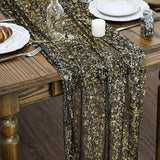 Artoid Mode 3Pcs Black Gold Gauze Table Runner 120 Inch 10FT, Glitter