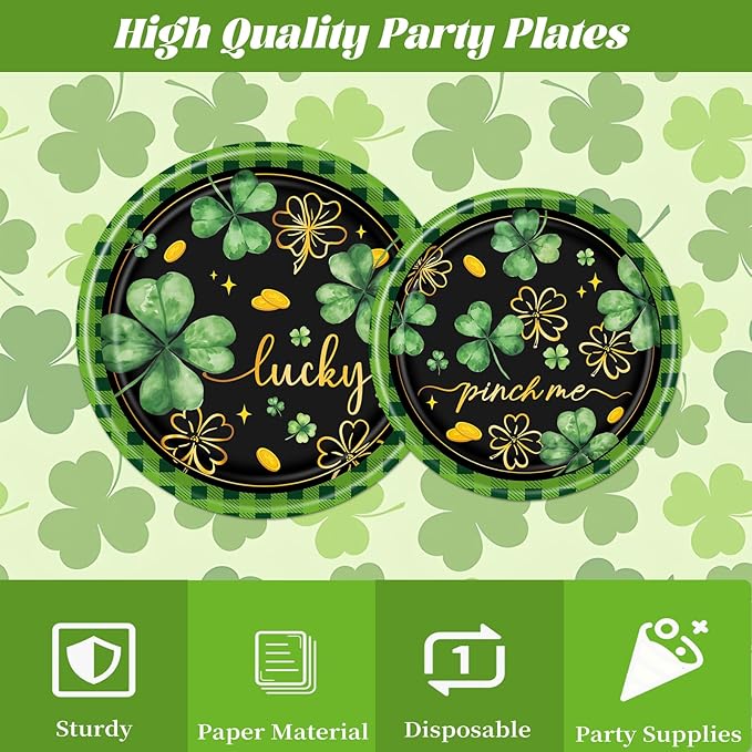 St Patricks Day Plates and Napkins Decorations 96PCS Lucky