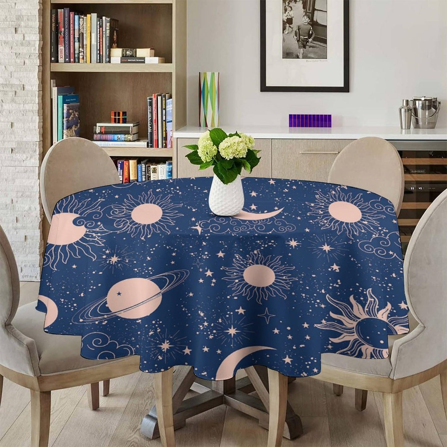 Moon Sun Round Tablecloth Vintage Star Magical Galaxy