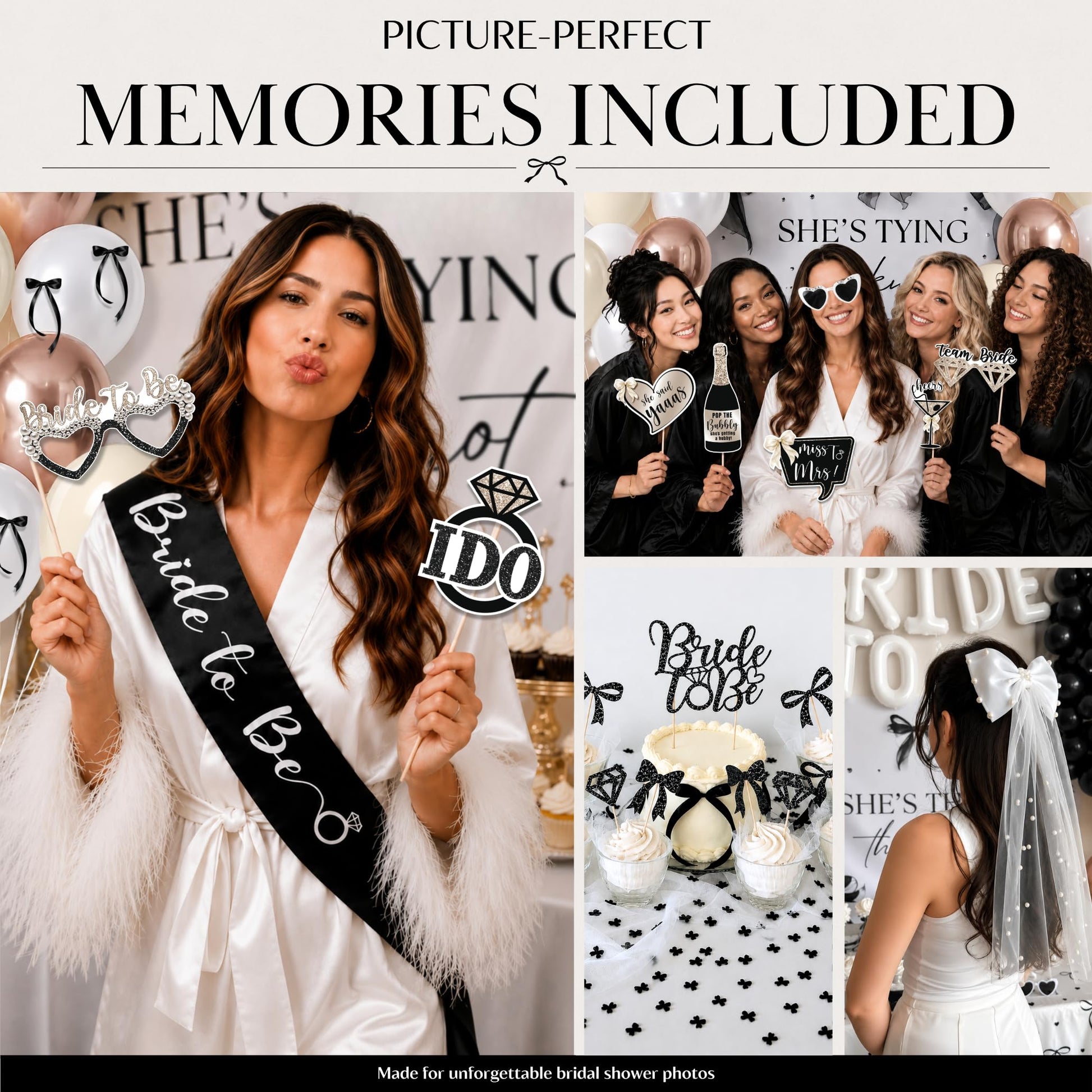 325 Pc Black Bow Bridal Shower Decorations Set - She’s Tying the Knot