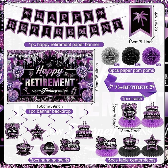20pcs Retirement Party Decorations for Women Purple Happy Retirement