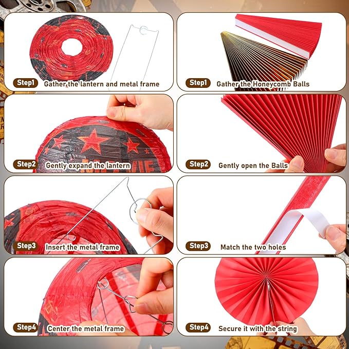 18 Pcs Movie Night Party Decor Theme Hanging Paper Lanterns with