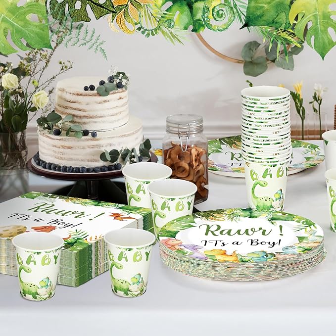 200 Pcs Dinosaur Baby Shower Paper Plates Napkins Cups Baby Shower
