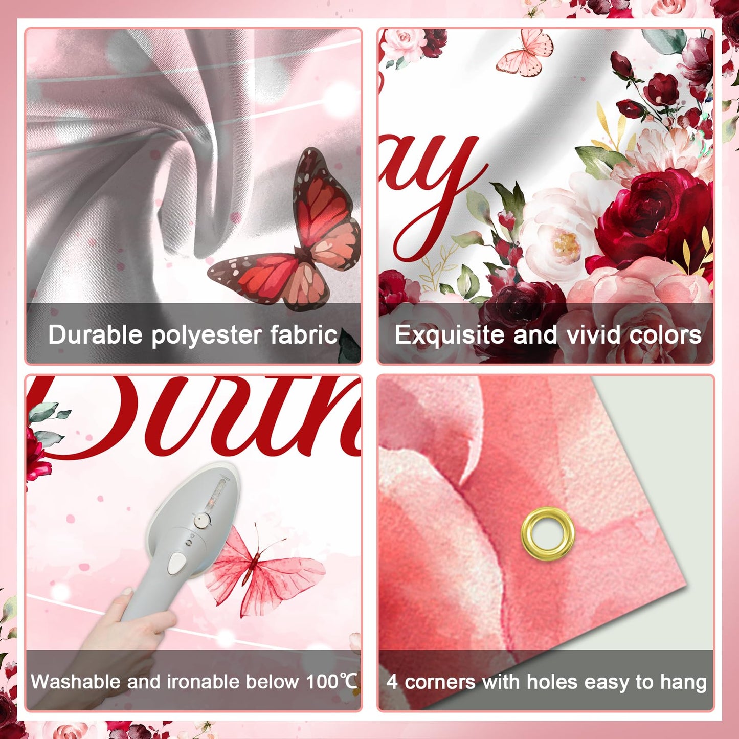 Avezano Floral Happy Birthday Banner for Women Girls Rose Gold Red