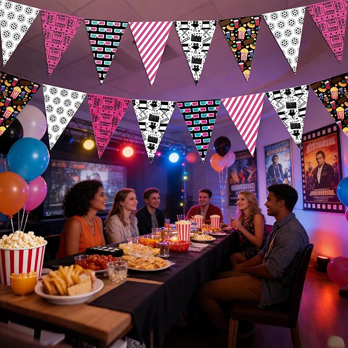 5PCS Pink Movie Night Party Decorations Pennant Banner 49Ft Theater
