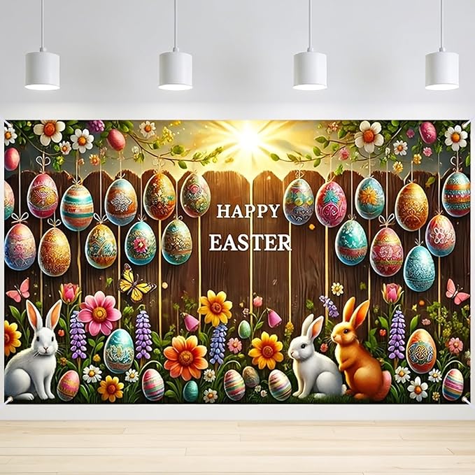 Easter Banner Polyester 43x70.86 Inches Large Easter Banner for Wall