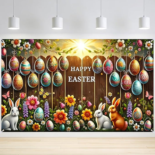 Easter Banner Polyester 43x70.86 Inches Large Easter Banner for Wall