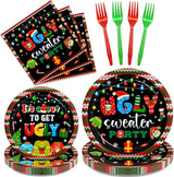 96Pcs Christmas Ugly Sweater Party Plates Merry Christmas Party