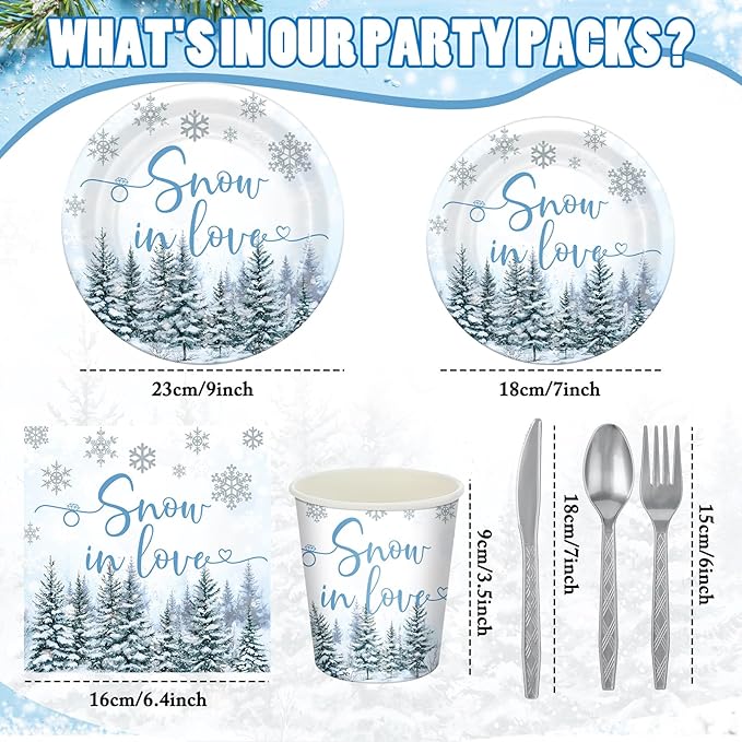 168 Pcs Snow in Love Bridal Shower Decorations Winter Snowflake