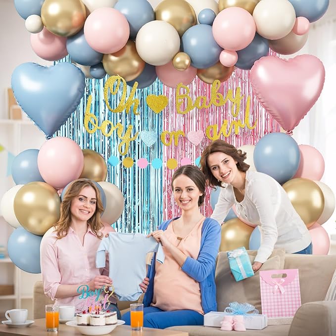 Boy or Girl Gender Reveal Decorations Dusty Pink Blue Sand White