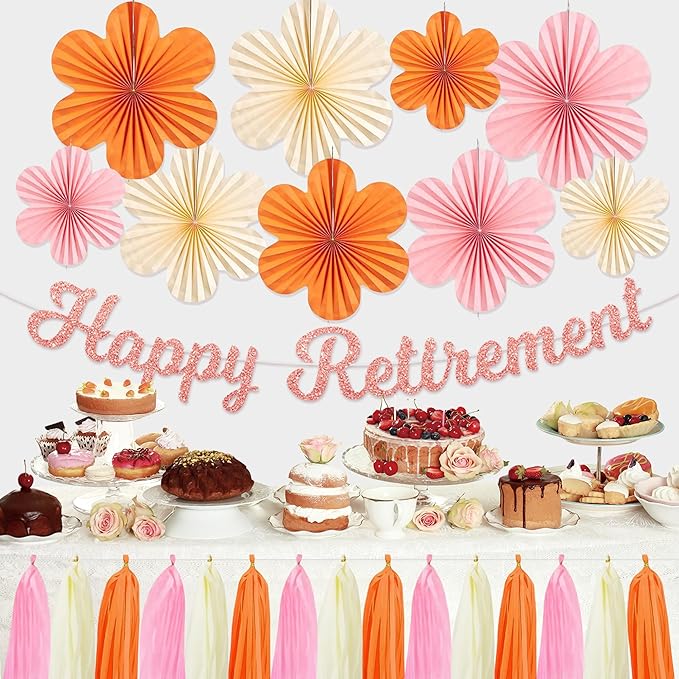 Retirement Party Decorations Women Pink Orange Happy Retirement