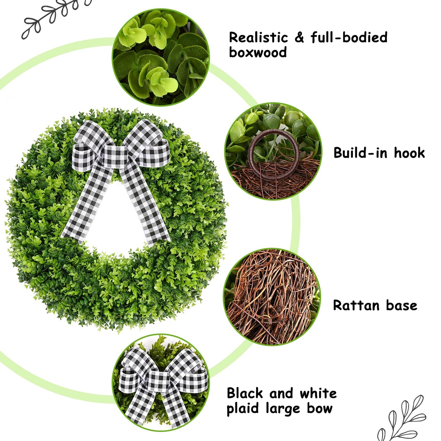 Vlorart 28" Faux Round Boxwood Wreath, Artificial Large Boxwood Wreath