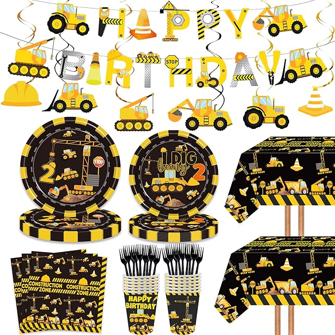 132 Pcs Construction 2nd Birthday Party Supplies Dump Truck Theme