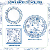 60Pcs Blue White Floral Party Supplies,Blue and White Floral Paper