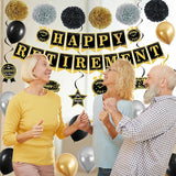 Black Gold Retirement Party Decorations Happy Retirement Banner
