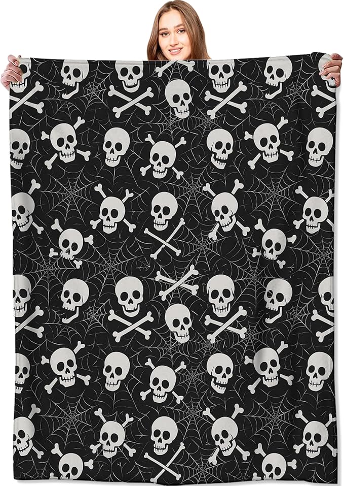 Skull and Crossbones Blanket Halloween Holiday Decor Gothic Spooky