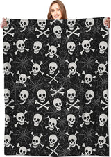 Skull and Crossbones Blanket Halloween Holiday Decor Gothic Spooky