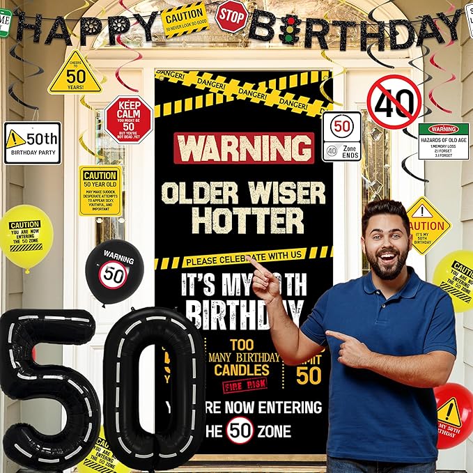 50th Birthday Decorations Men Women Caution Logos Happy 50th