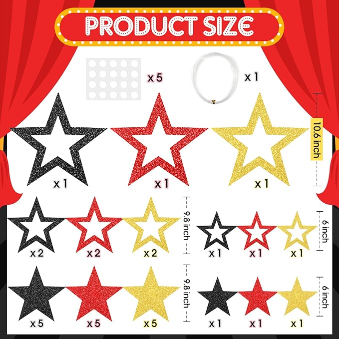 30 Pcs Large Movie Star Cardboard 3 Sizes 6" 9.8" 10.6" Movie Night
