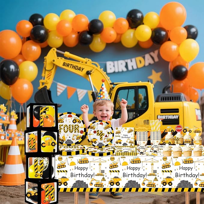 345 Pcs Construction 4th Birthday Party Supplies Dump Truck Four