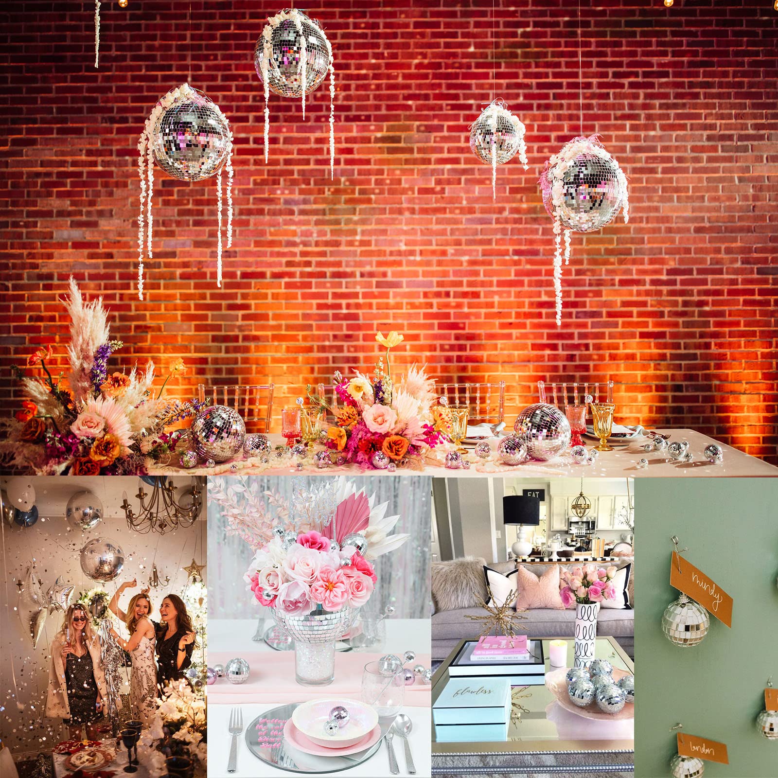 Newmemo 11pcs Disco Ball Cake Decoration Mirror Disco Balls Cake