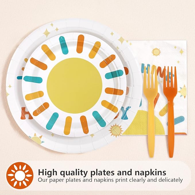 96Pcs Sun 1st Birthday Party Decorations Happy Boy One Themed Plates