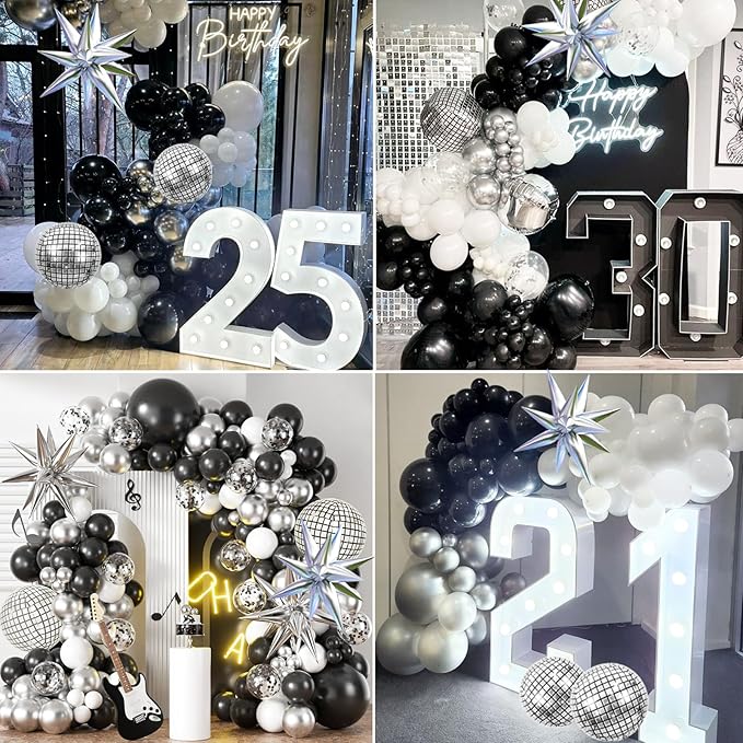 KARLURE Black Silver Balloons Arch Kit, Black Silver White Balloons