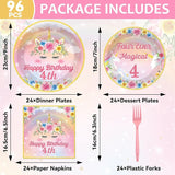 96PCS Four Ever Magical Party Paper Plates and Napkins Unicorn 4th
