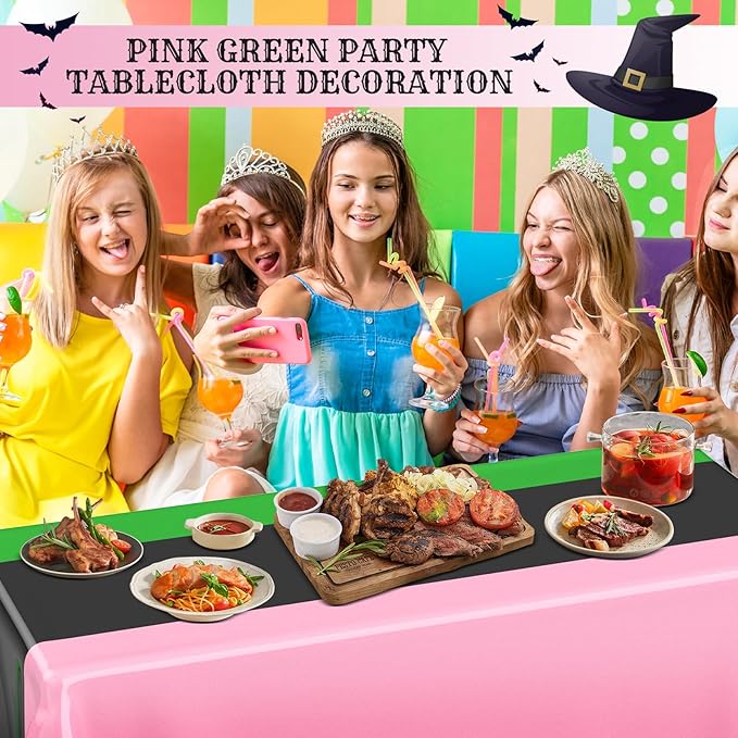 Oudain 2 Pcs Witch Princess Theme Party Pink & Green & Black Party