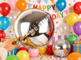 Metallic Silver Round Foil Balloons, 22" Large 4D Sphere Mylar