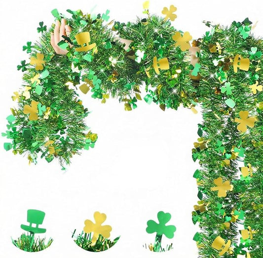 52 Feet St Patrick's Day Tinsel Garland Shamrock Glitter Metallic
