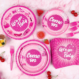 durony 96 Pieces Let's Go Party Supplies Serve 24 Guests Hot Pink