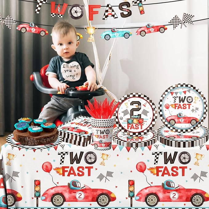 Two Fast Birthday Party Supplies 142pcs Race Car 2nd Birthday
