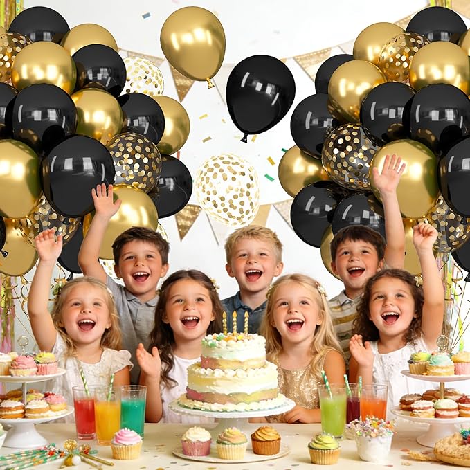 Ouddy Life 71pcs Black and Gold Balloons Set 12 inch Black Metallic