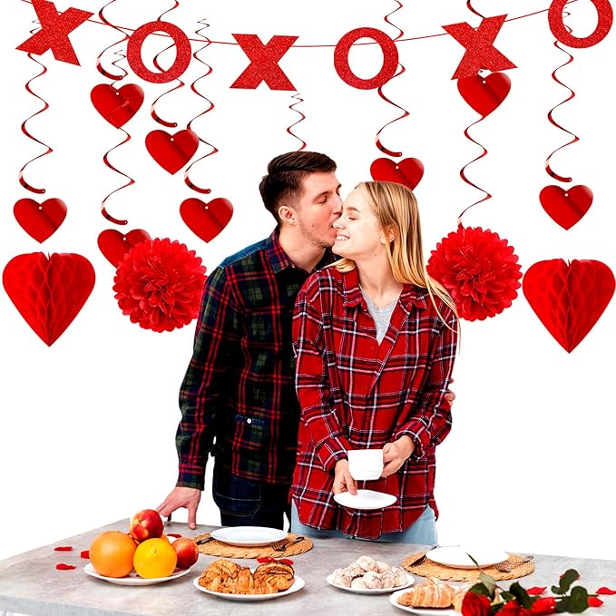 Valentines Day Decorations Red Heart Garland Galentines Decor 24pcs