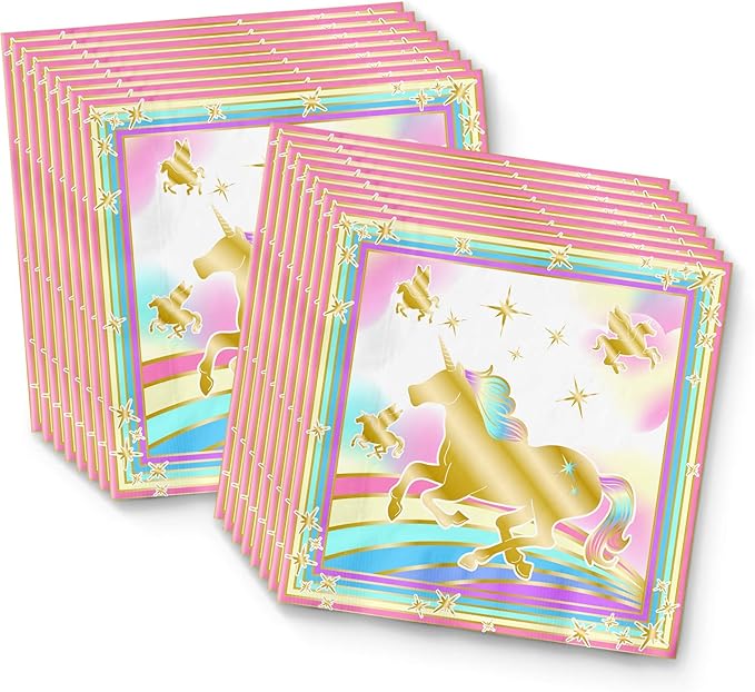 Gold Rainbow Unicorn Pegasus Birthday Party Supplies Set Plates