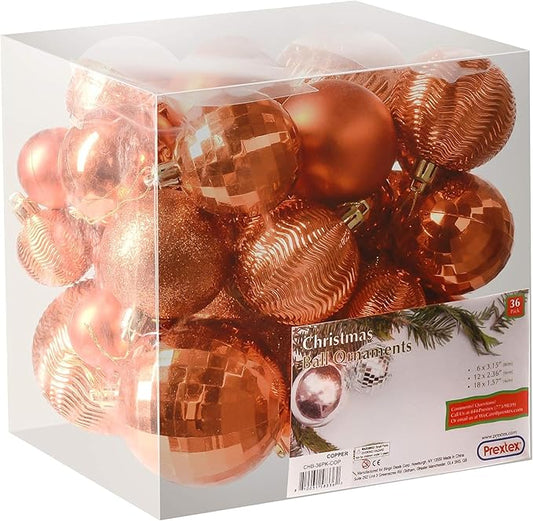 PREXTEX 36 Piece Christmas Ornaments Set - Copper Orange Ornament