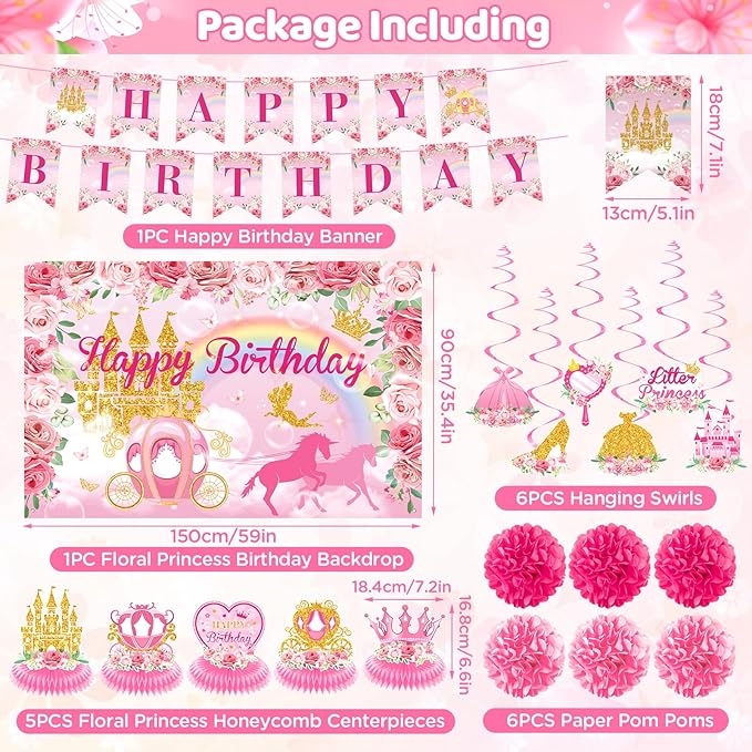 Floral Princess Birthday Party Decorations Pink Gold Princess Happy