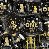 Mr Onederful Birthday Decorations Black Gold Party Plates Napkins
