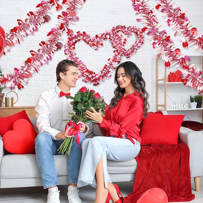 66 FT Valentine's Day Heart Tinsel Garland Decor Red Pink Heart