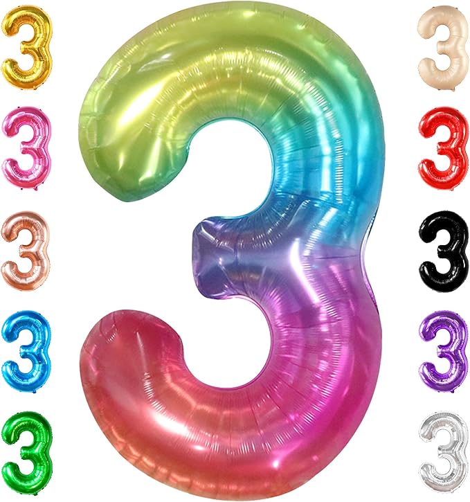 KatchOn, Giant Jelly Rainbow 3 Balloon Number - 40 Inch | Number 3