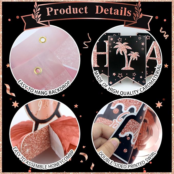22Pcs Rose Gold Retirement Party Decorations for Women Happy