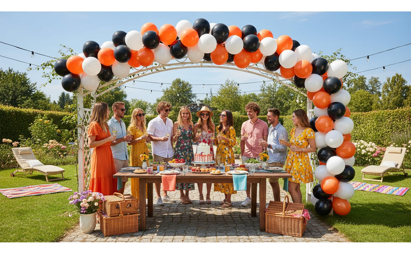 KADBANER Black White Orange Balloons,100 Pack 12 Inch Latex