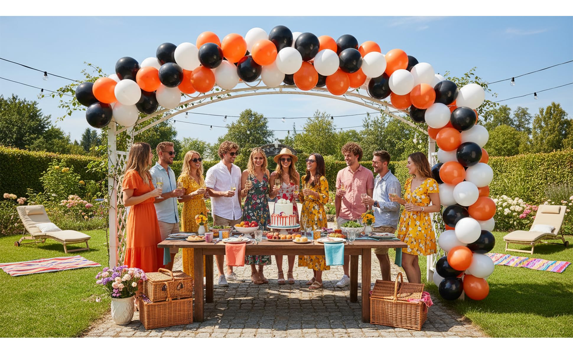 KADBANER Black White Orange Balloons,100 Pack 12 Inch Latex