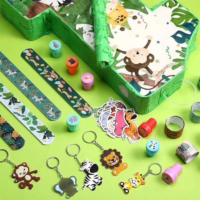 93 Pcs Jungle Safari Party Favors Include Wild One Piñata Stick